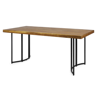 outdoor industrial-style acacia wood dining table