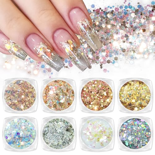 Laza 8 Colors Nail Art Glitter Diamond Dust Iridescent Nail Powder