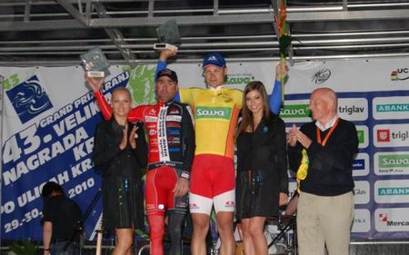 The GP Kranj podium featuring Vladimir Koev (l) and winner Matej Gnezda.