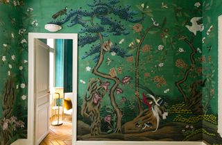how to decorate large walls in a fromental mural of trees and birds