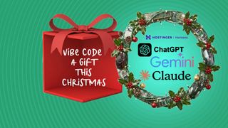 An image with the text vibe coding for Christmas inside a giftbox next to a reef with the logos of LLMs
