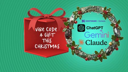 An image with the text vibe coding for Christmas inside a giftbox next to a reef with the logos of LLMs