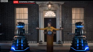 Daleks in front of 10 Downing Street_Doctor Who_BBC