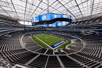 INGLEWOOD, CALIFORNIA - SEPTEMBER 17: General view of the interior from an elevated position of an empty SoFi Stadium before a game between the San Francisco 49ers and the Los Angeles Rams at SoFi Stadium on September 17, 2023 in Inglewood, California. (Photo by Ric Tapia/Getty Images)