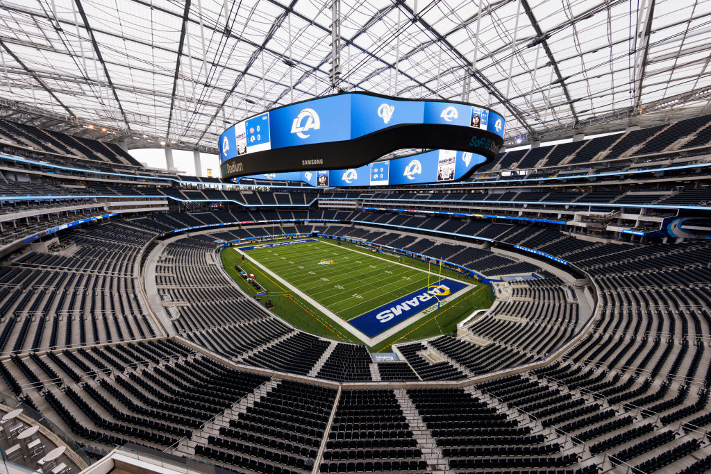 INGLEWOOD, CALIFORNIA - SEPTEMBER 17: General view of the interior from an elevated position of an empty SoFi Stadium before a game between the San Francisco 49ers and the Los Angeles Rams at SoFi Stadium on September 17, 2023 in Inglewood, California. (Photo by Ric Tapia/Getty Images)