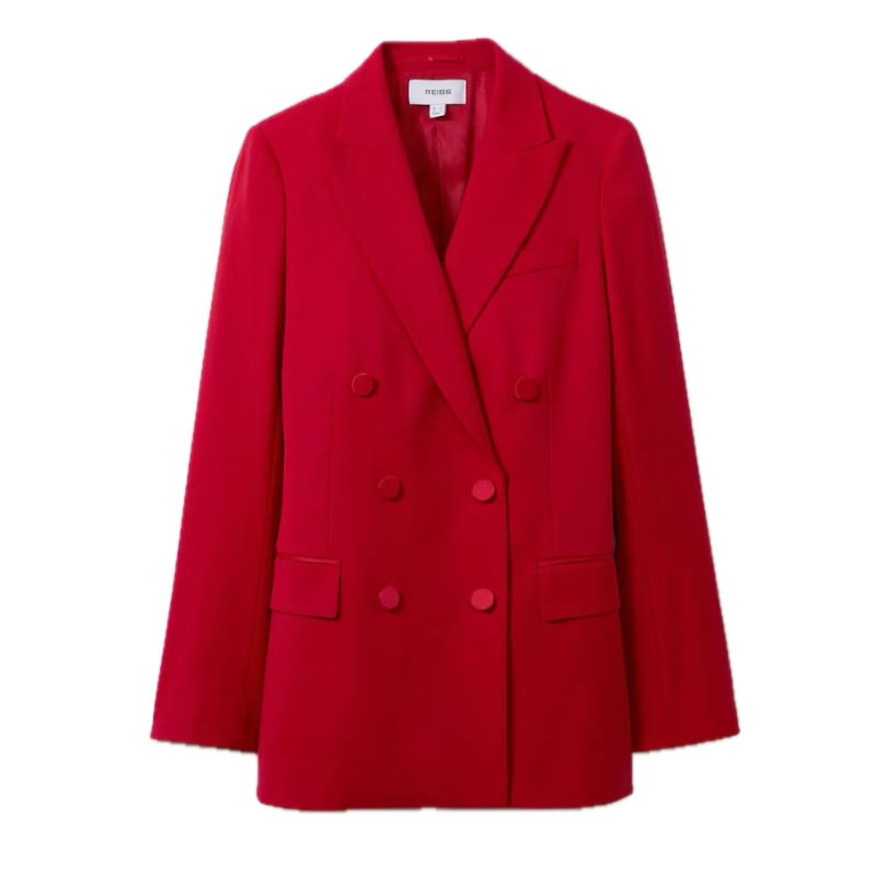 Reiss, Anna Wool Blend Double Breasted Tux Blazer in Red