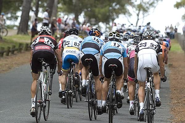 Jiri Jezek (far left) rides with a prosthetic limb and recently won a scratch race at the Tasmanian Christmas Carnival track series.