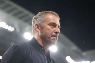 Head coach Hans-Dieter Flick of Germany looks on prior to the UEFA Nations League League A Group 3 match between Germany and Hungary at Red Bull Arena on September 23, 2022 in Leipzig, Germany.
