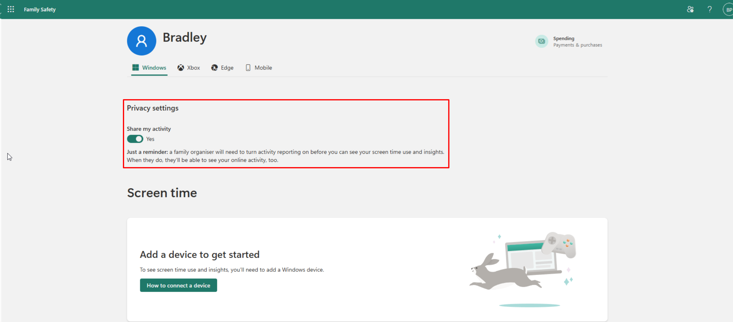 Parental control settings