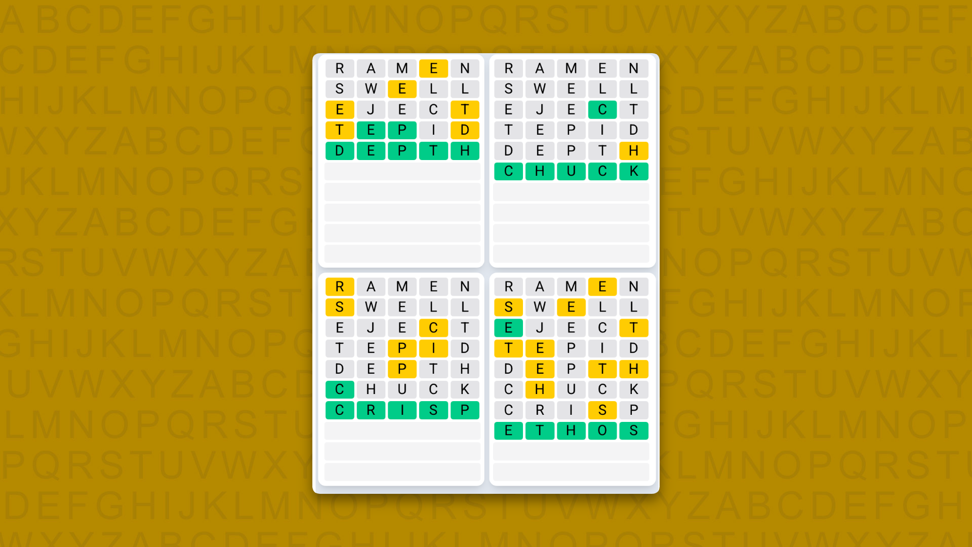 Quordle Daily Sequence answers for game 1636 on a yellow background