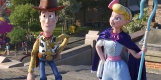 Toy Story 4 Woody and Bo Peep take in the view from the roof