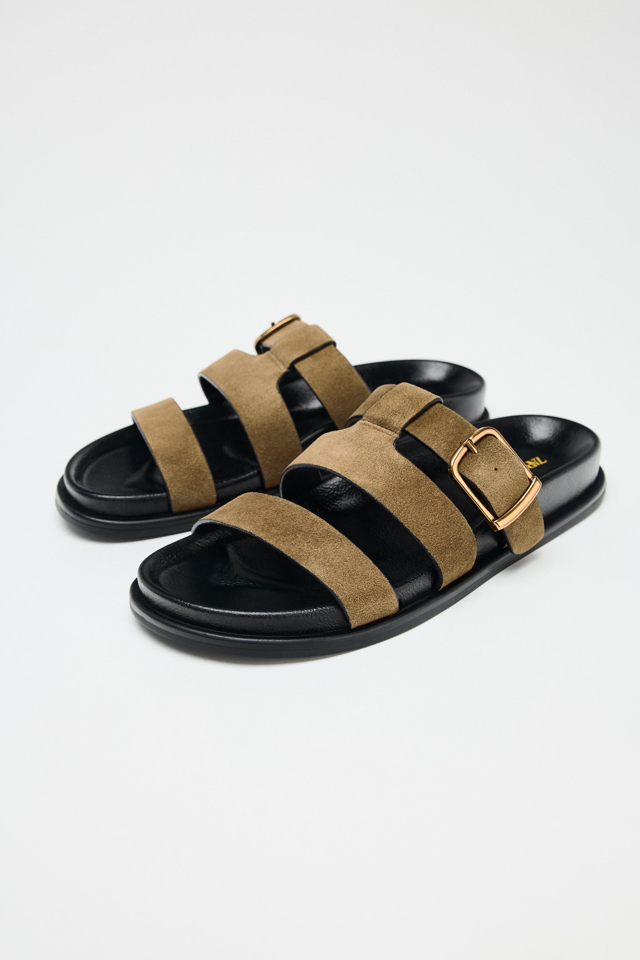 Buckle Flat Split Suede Sandals