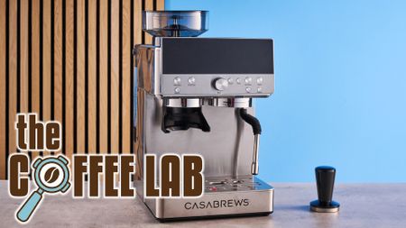 a photo of the casabrews marenza against a blue tom's guide background with the coffee lab