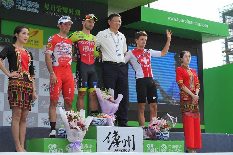The top three on stage 1 of the 2018 Tour of Hainan