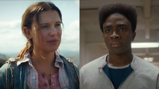 From left to right: Eleven at the end of Stranger Things and Lucas in Season 5. 