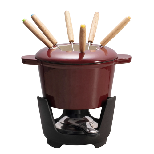 Cast Iron Fondue Set Burgundy