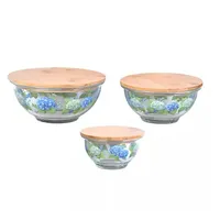 Seasonal Set of 3 Glass Bowls w/ Bamboo Lids Temp-tations