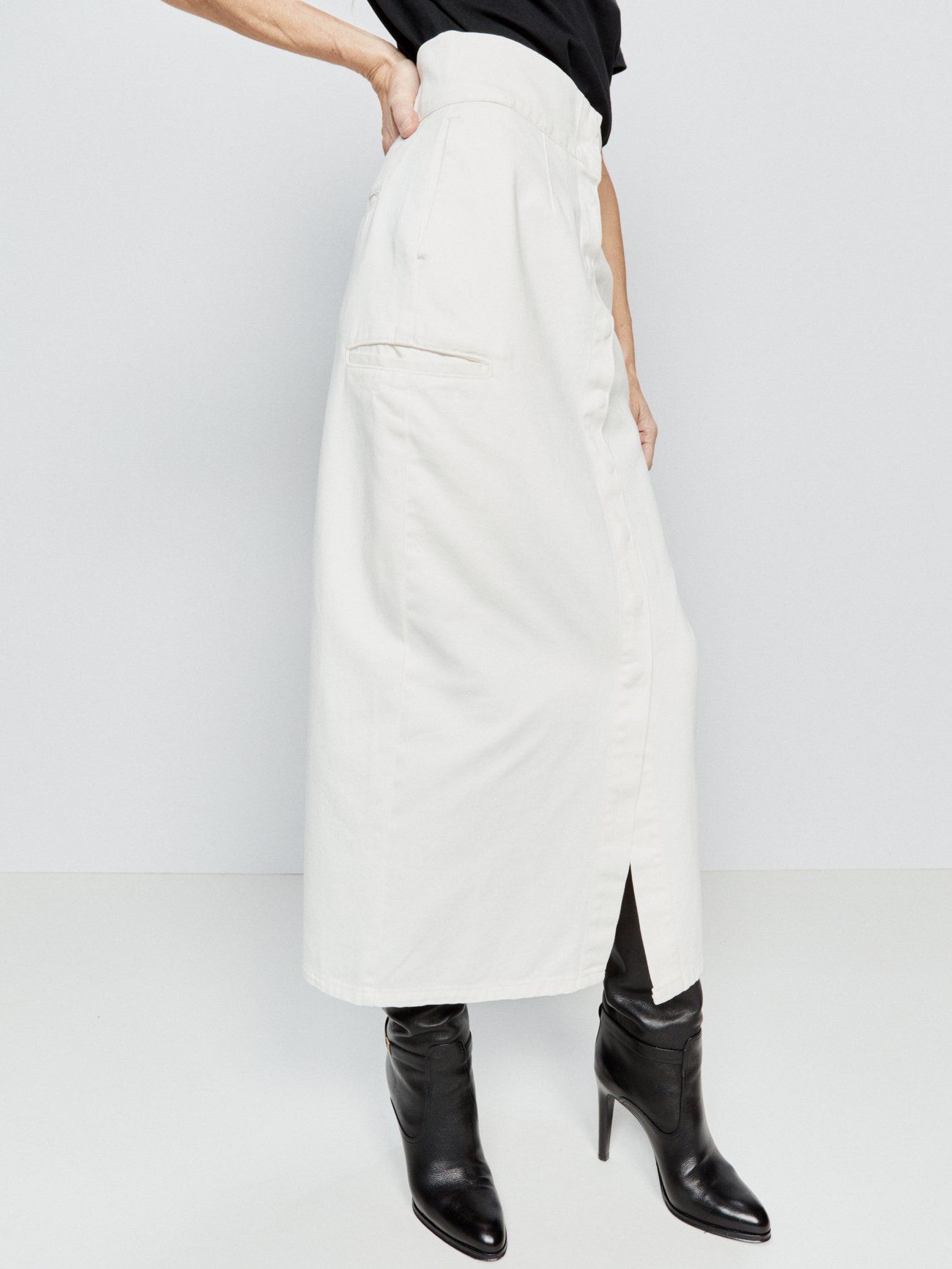 Concealed Popper Organic-Cotton Denim Pencil Skirt