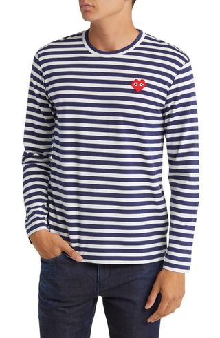 Pixel Play Appliqué Stripe Long Sleeve T-Shirt