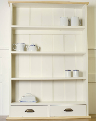 Orchard Kitchen Wall Unit with white crockery on each of the four shelves
