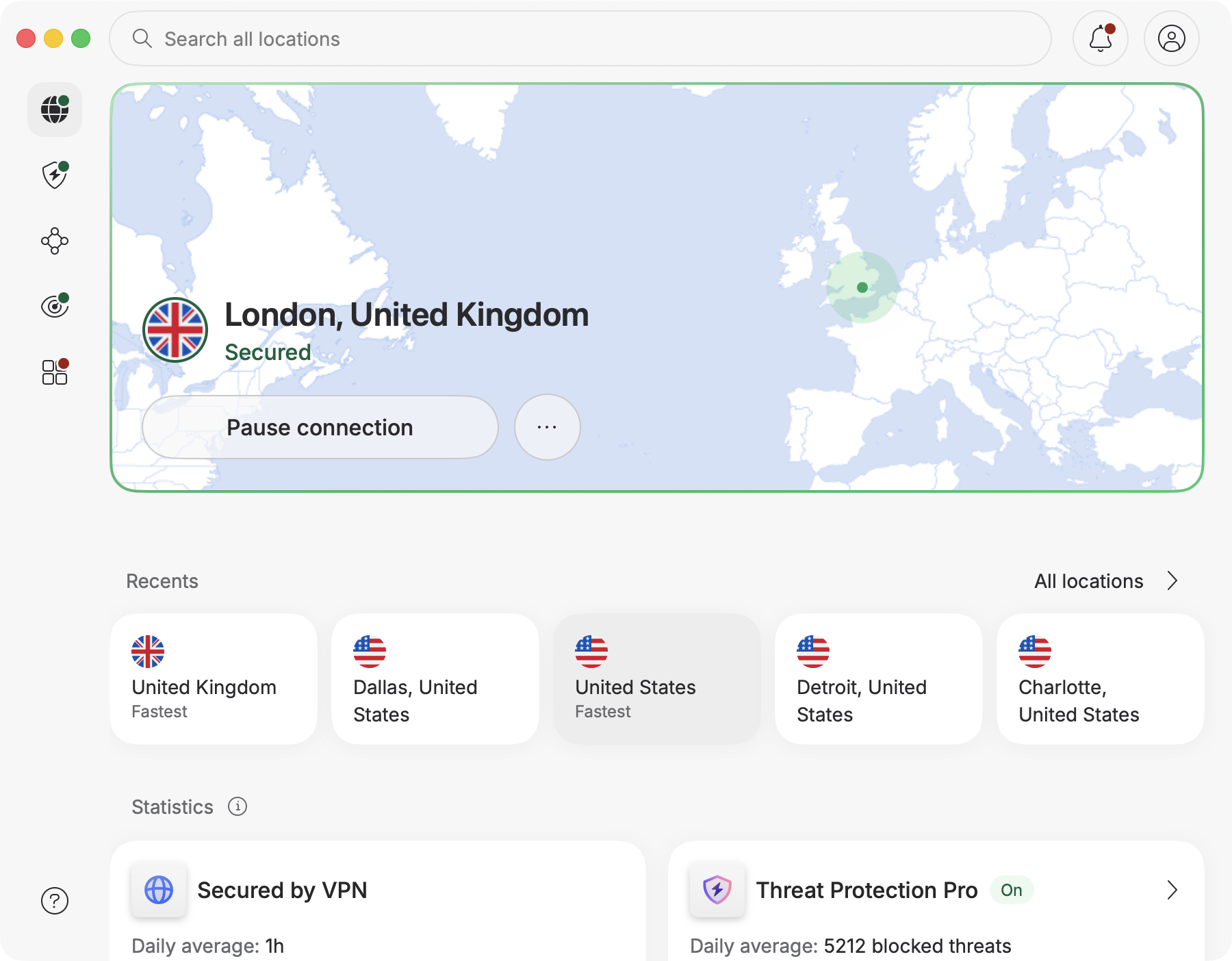 Screenshot of NordVPN Mac app (April 2026)