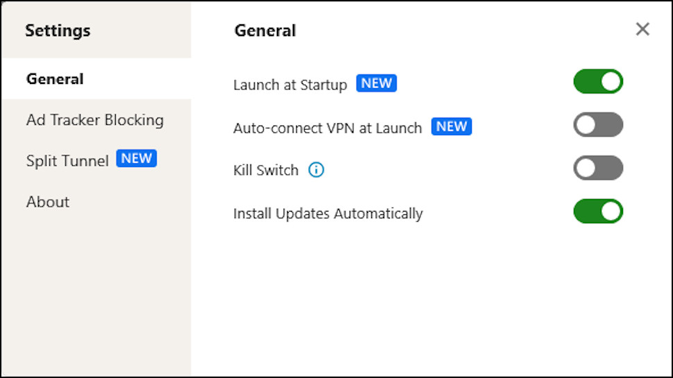 Norton Secure VPN Windows App Settings