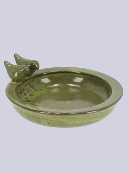 Fallen Fruits Green Ceramic Round Bird Bath