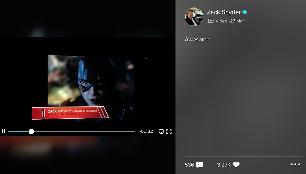 Justice League screenshot from Zack Snyder's Vero page