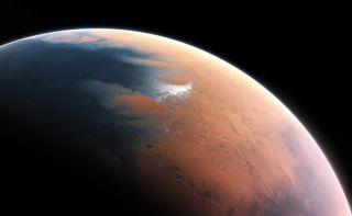This artist’s impression shows how Mars may have looked about 4 billion years ago when almost half the planet’s northern hemisphere could have been covered by an ocean up to a mile (1.6 kilometers) deep in some places.