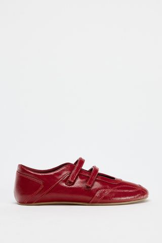 Double Strap Faux-Patent Ballet Flats