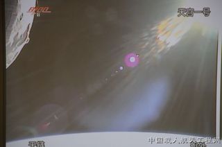 A view from onboard cameras aboard Chinese spacecraft during the docking of Shenzhou 8 and Tiangong 1 to form China's first mini-space station in orbit.