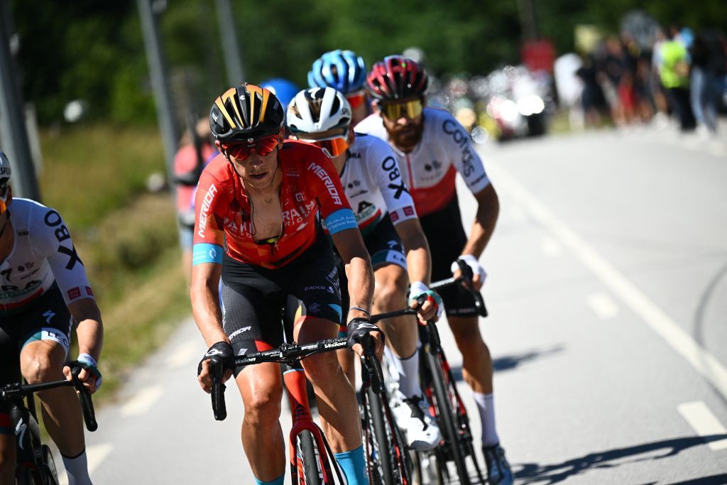 Belgian Dylan Teuns of Bahrain Victorious pictured in action during stage seven of the Tour de France cycling race a 176 km race from Tomblaine to La Super Planche des Belles Filles France on Friday 08 July 2022 This years Tour de France takes place from 01 to 24 July 2022 BELGA PHOTO POOL JASPER JACOBS UK OUT Photo by JASPER JACOBS BELGA MAG Belga via AFP Photo by JASPER JACOBSBELGA MAGAFP via Getty Images