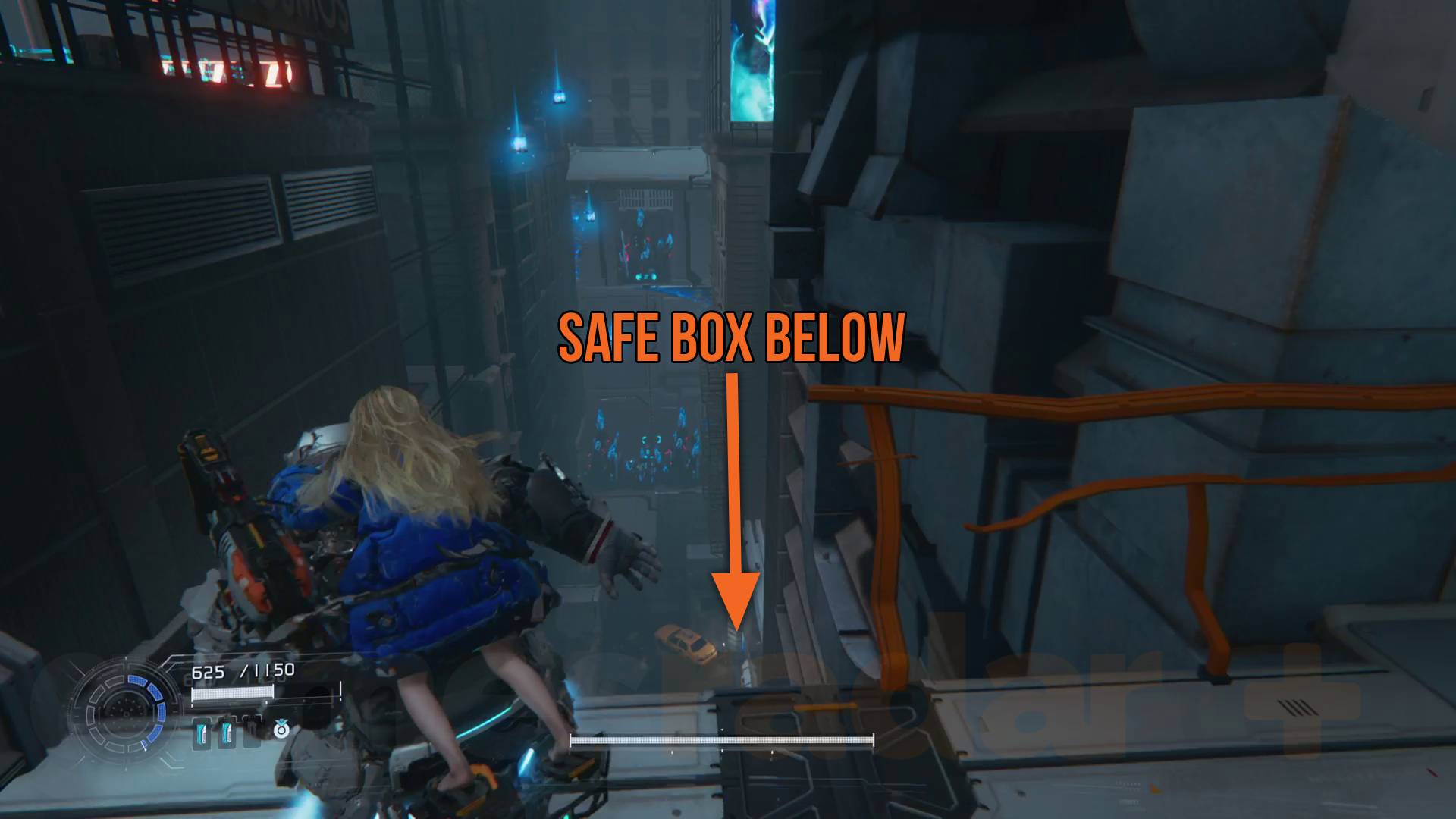 Pragmata MPA collectibles business district hidden area with safe box marked below