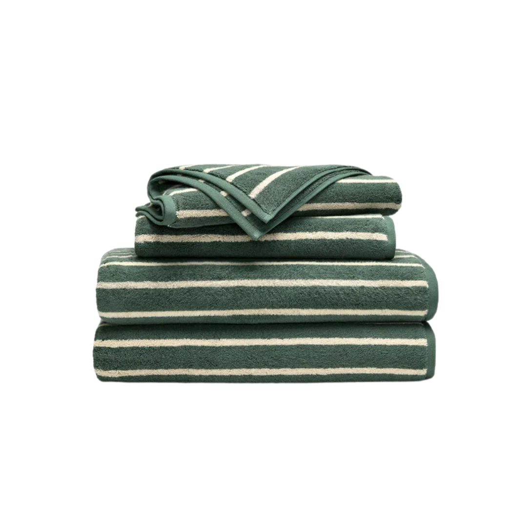 Brooklinen, Super-Plush Turkish Cotton Bath Towel Bundle in Striped Botanical Green