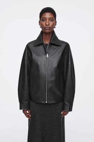 Oversized Collared Leather Jacket