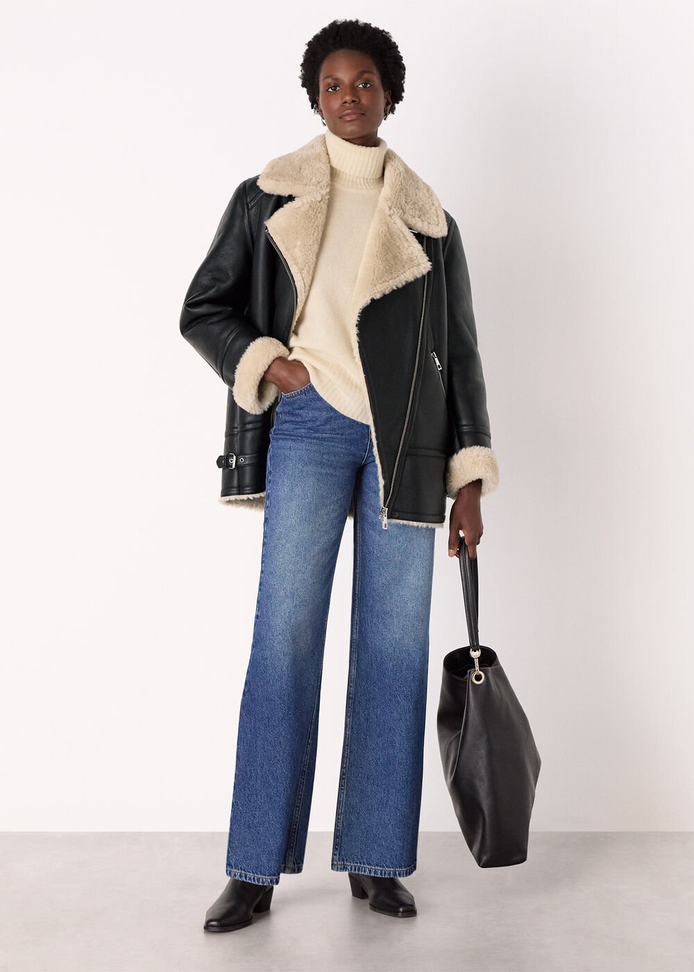 Black Faux Fur Aviator