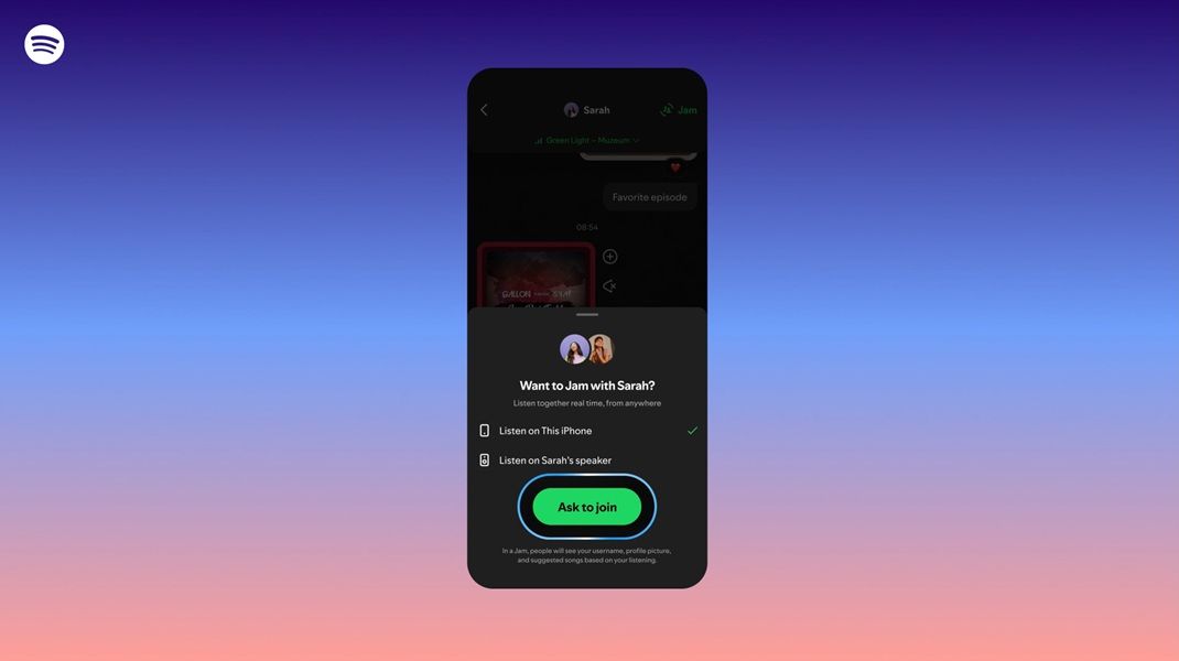 Spotify's Jam session requests arrives for Messages, as users can "ask to join" for a party session.