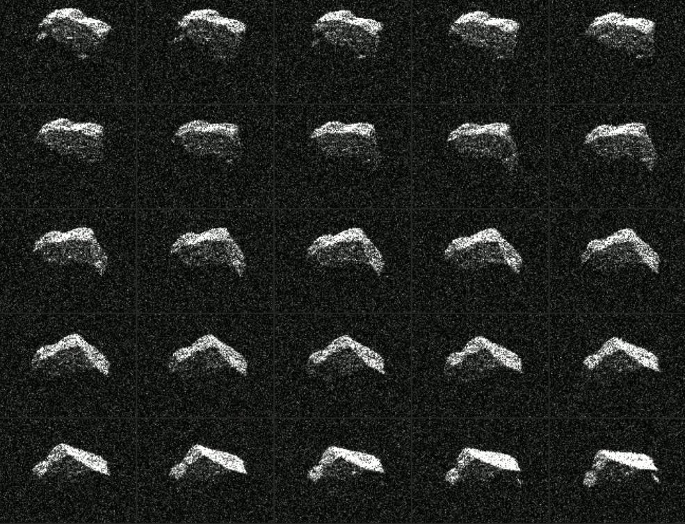 This composite of 25 images of asteroid 2017 BQ6 was generated with radar data collected using NASA’s Goldstone Solar System Radar in California's Mojave Desert, about 2 hours before the asteroid's closest approach to Earth. The images have resolutions as fine as 12 feet (3.75 meters) per pixel.