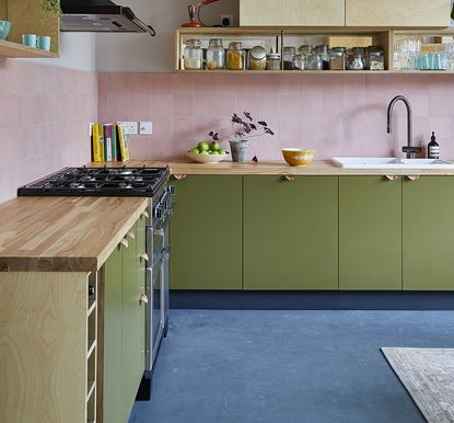 green kitchen ideas pink walls