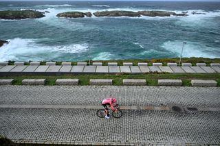 A CORUNA SPAIN FEBRUARY 22 Hugh Carthy of The United Kingdom and Team EF Education EasyPost sprints during the 3rd O Gran Camio The Historical Route 2024 Stage 1 a 141km individual time trial at stage from A Coruna to A Coruna on February 22 2024 in A Coruna Spain Photo by Dario BelingheriGetty Images