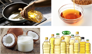 A collage of photos of cooking oils