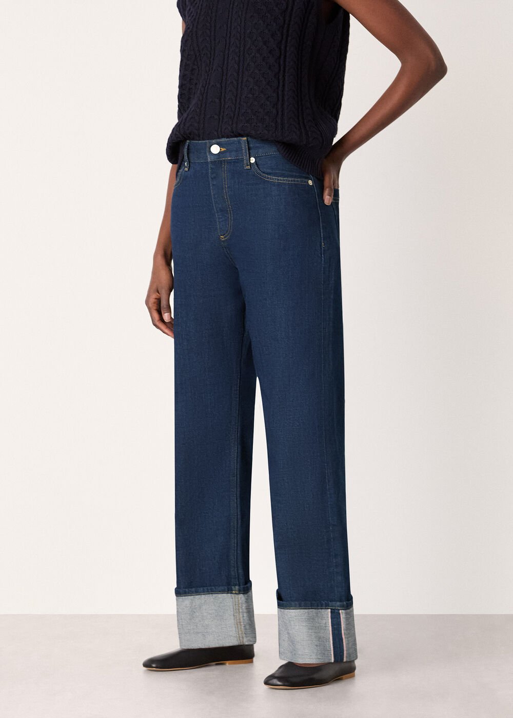 Dark Denim Selvedge Turn Up Detail Jean