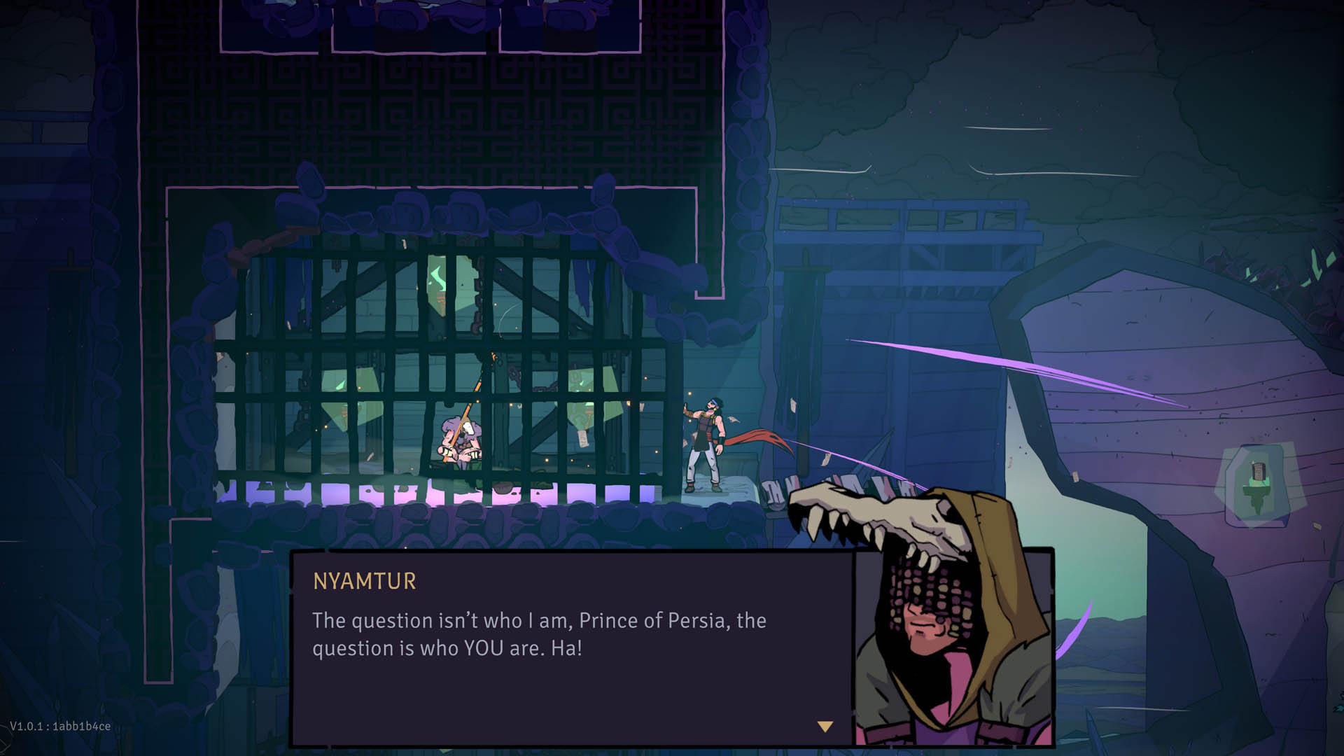 The Price talks with the imprisoned Nyamtur in The Rogue Prince of Persia