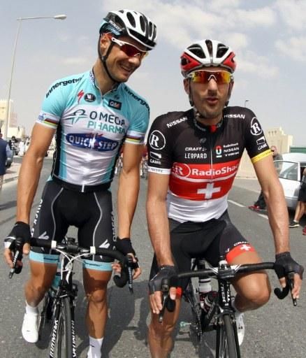 Tom Boonen and Fabian Cancellara before the start.
