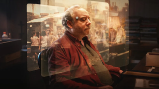 a man is hooked up to a VR memory machine