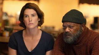 Cobie Smulders as Maria Hill and Samuel L. Jackson as Nick Fury in Secret Invasion