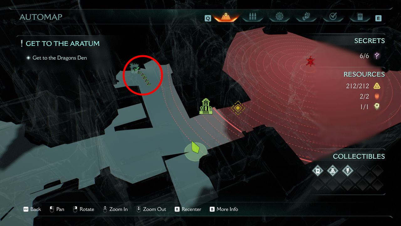 Doom: The Dark Ages Sentinel Barracks secrets - A map showing the location of a codex down an alleyway, near a Sentinel Shrine.