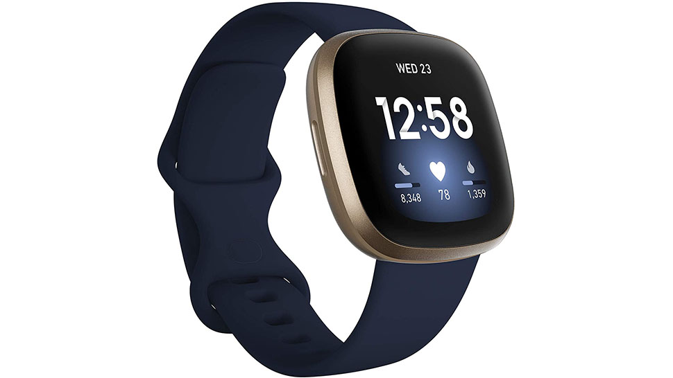 Fitbit Versa 3, one of the best smartwatch for iPhones, against a white background