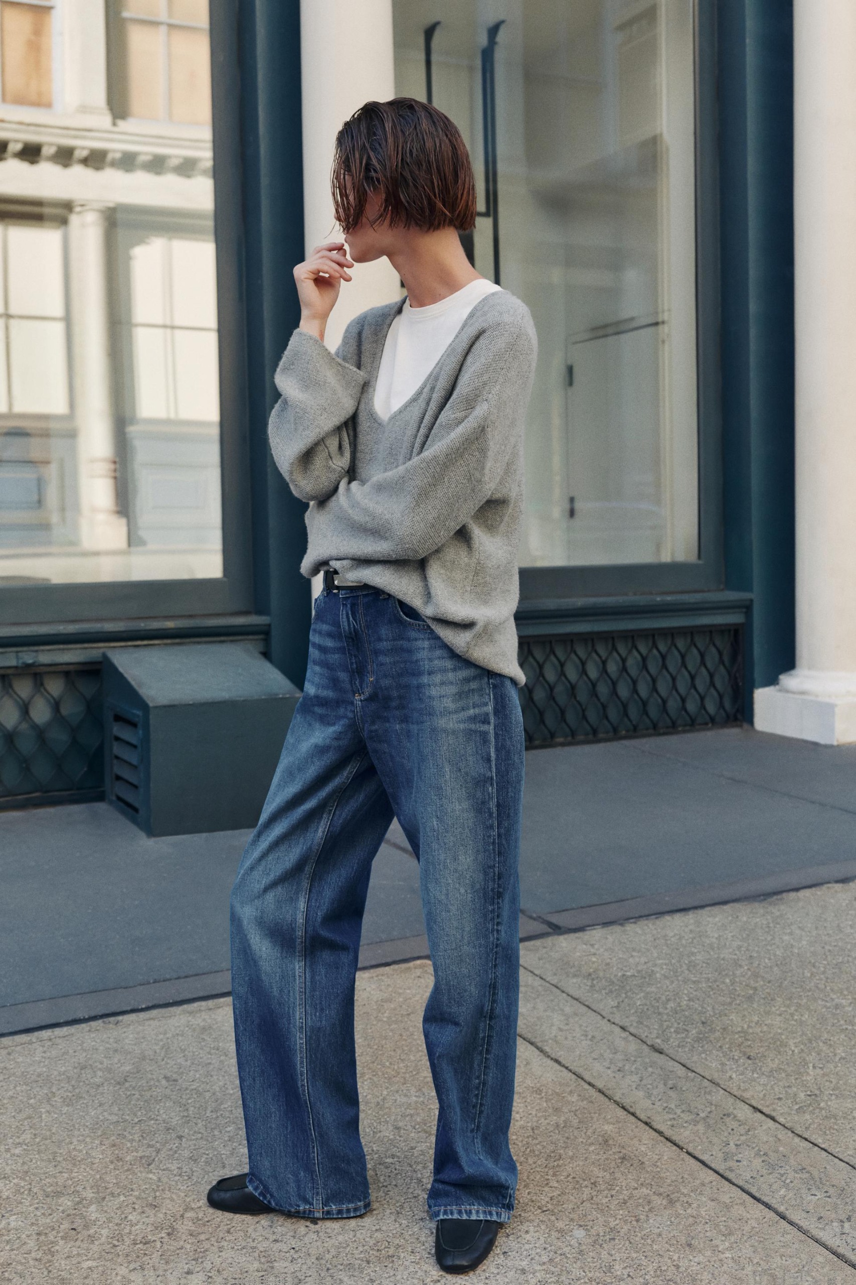 Crew Neck Knit Jumper - Gray Marl - S
