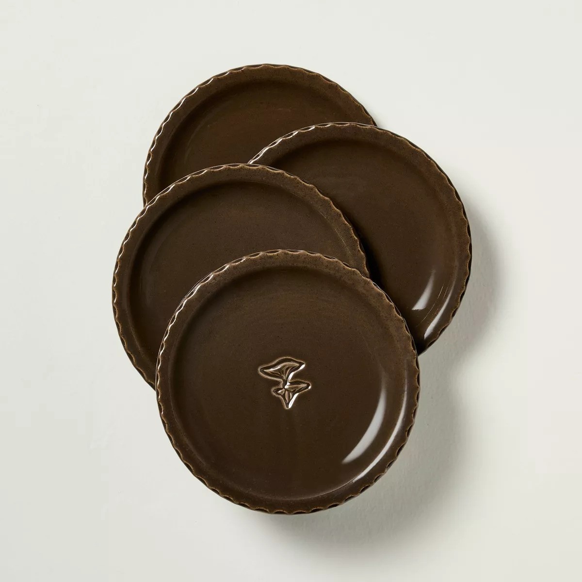 Set of 4 6.5" Mushroom Ceramic Appetizer Plates Forest Brown _ Hearth & Hand™ with Magnolia